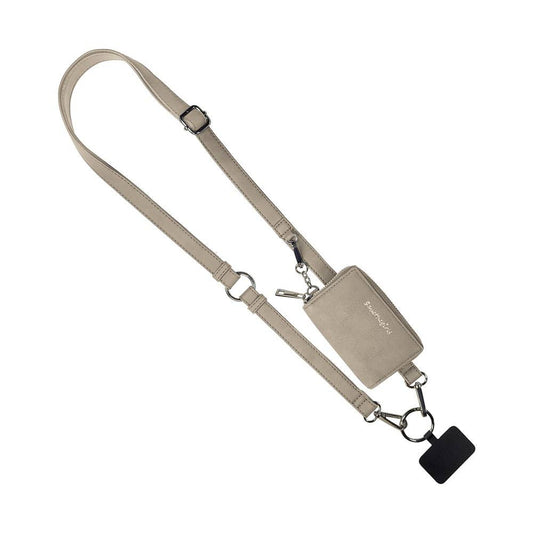 Clip & Go Brushed Vegan Leather Phone Lanyard - Rfid Pouch: Bone - Bone Pouch