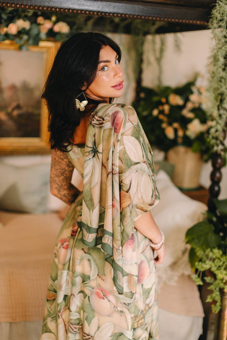 Fleur De Soleil Scarf with Magnolia Floral Print & Butterfly