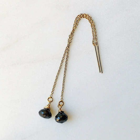 Whisper threaded earrings: Sterling silver / Black spinel