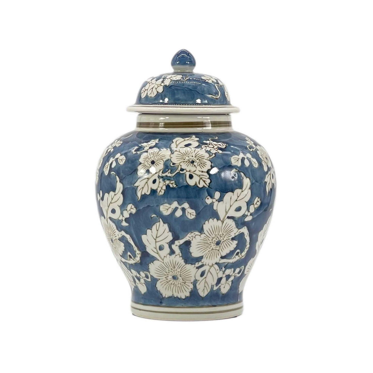Blue & White Ceramic Chinoiserie Jar 12"