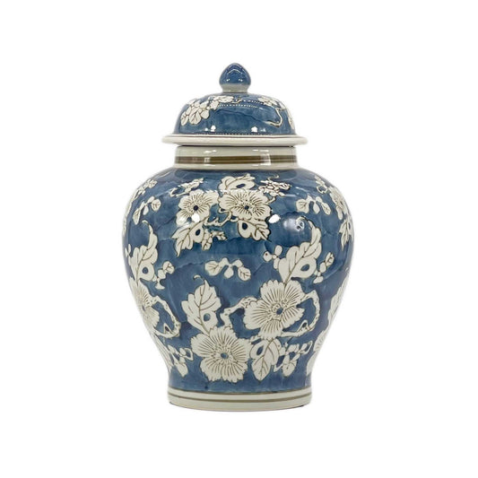 Blue & White Ceramic Chinoiserie Jar 12"