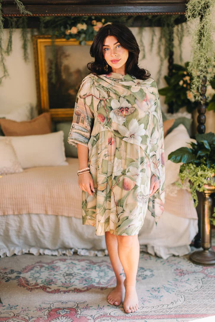 Fleur De Soleil Scarf with Magnolia Floral Print & Butterfly