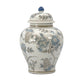 White & Blue Floral  Ceramic Chinoiserie Jar 12"
