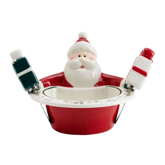 Winterberry 6In Santa Dip Bowl W Sprdrs Gift Box Pkg: Dolomite / Holiday
