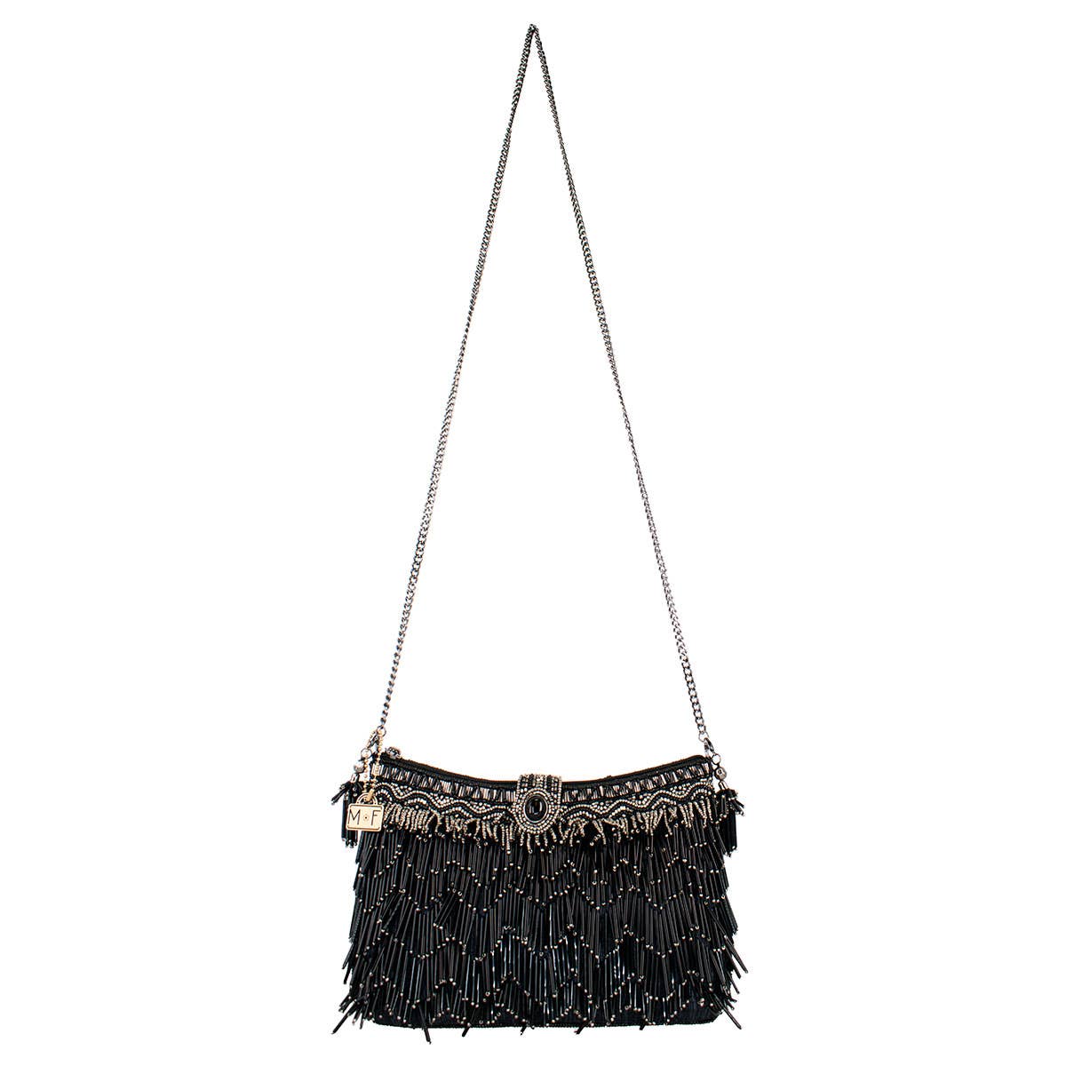 Shimmy, Black Fringe Beaded Crossbody Handbag