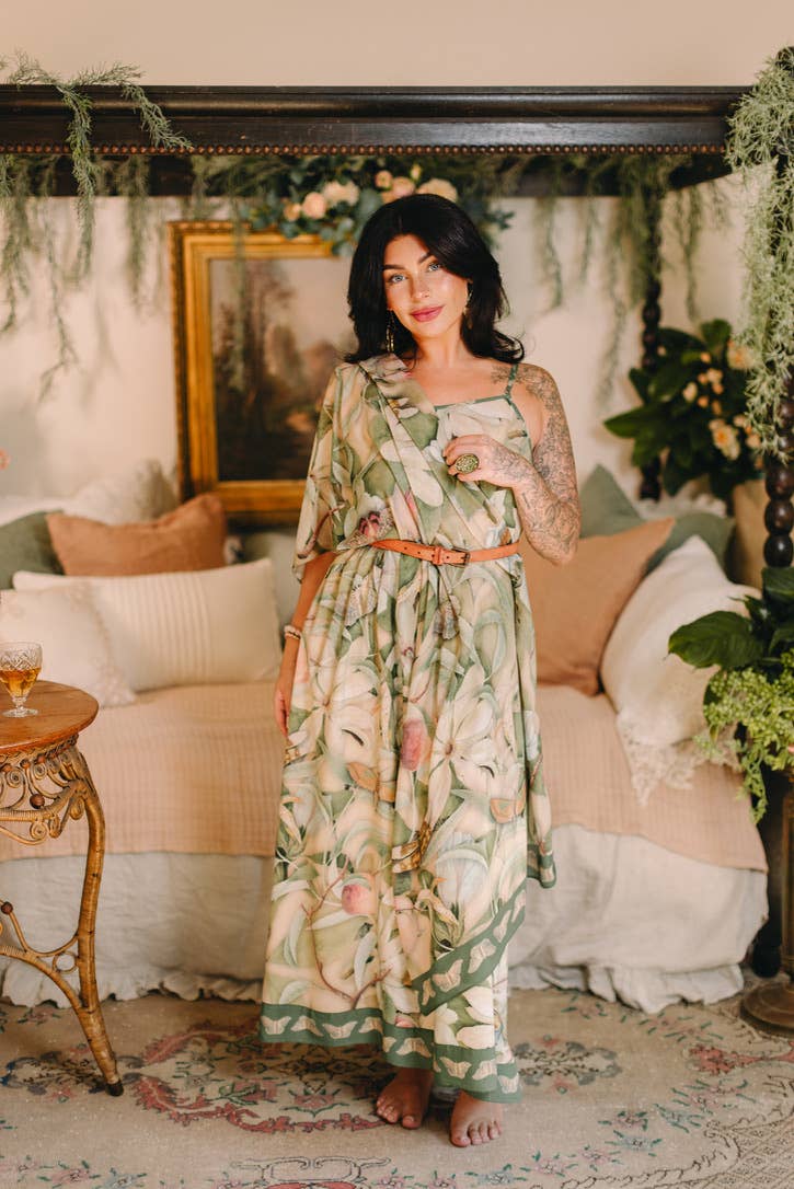 Fleur De Soleil Scarf with Magnolia Floral Print & Butterfly
