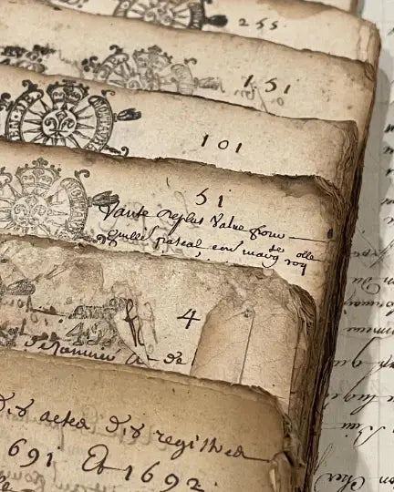 Original 1600s Stamped Antique French Script Document Pages