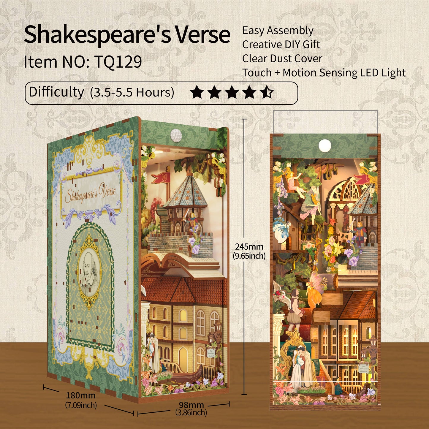 DIY Book Nook Kit: Shakespeare's Verse with Dust Cover