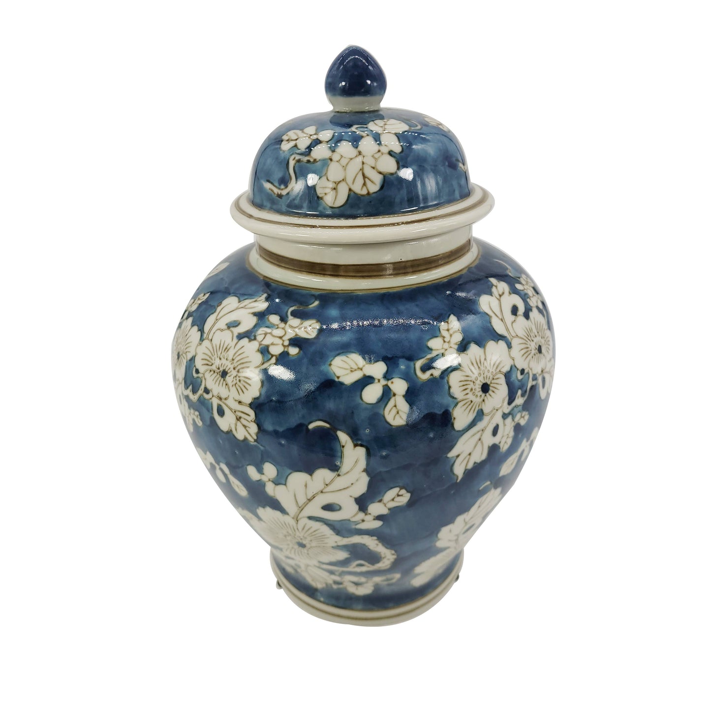 Blue & White Ceramic Chinoiserie Jar 12"