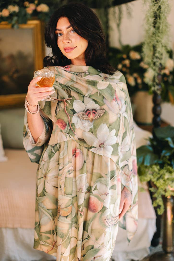 Fleur De Soleil Scarf with Magnolia Floral Print & Butterfly