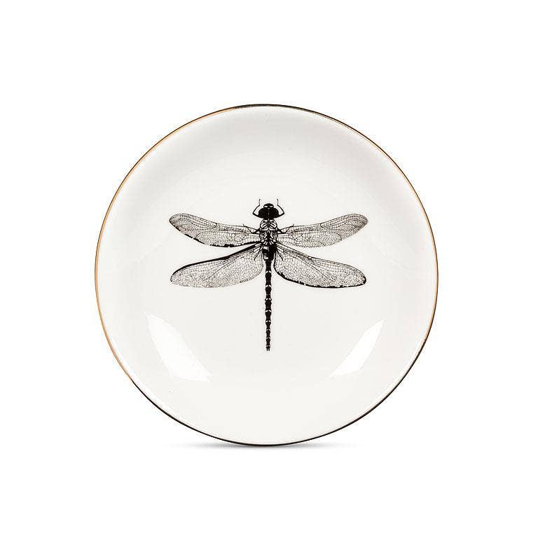 Dragonfly Trinket Holder with Gold Rim-5"D