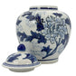Classic  Floral Ceramic Ginger Jar 10": White & Light Blue