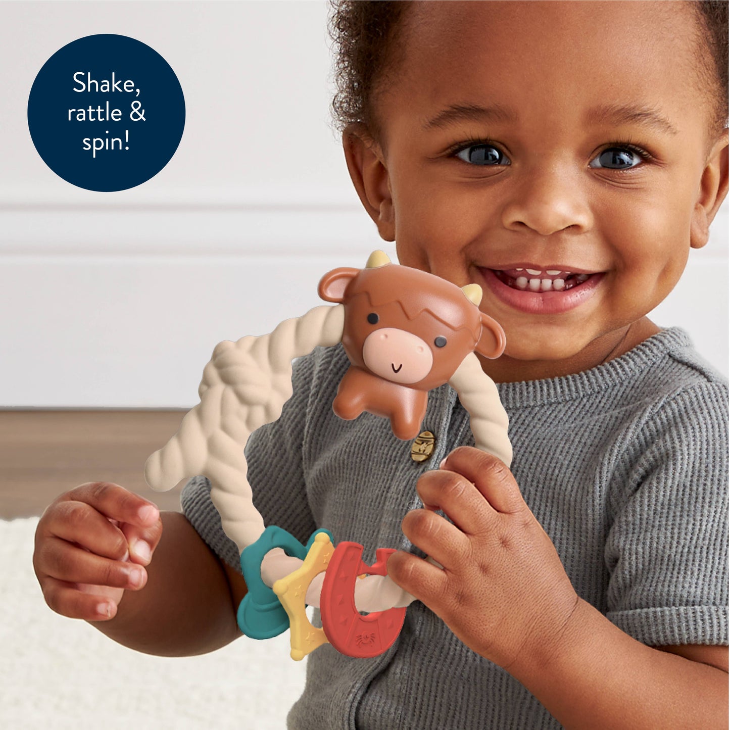 *NEW OPTION* Ritzy Rattle™ Silicone Teether Rattles: Highland Cow