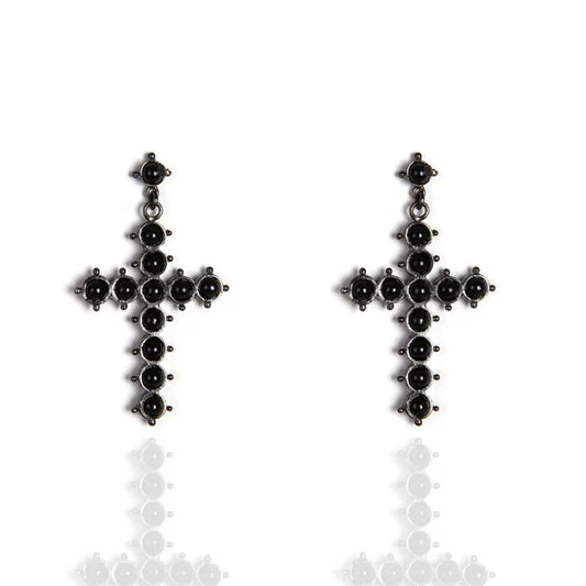 Saint Mia Rosary Style Earrings - Black: Gun Metal