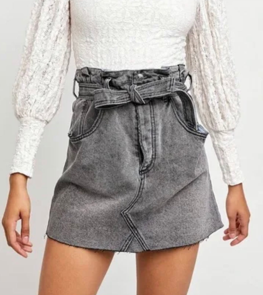 Tie Waist Jean Skirt