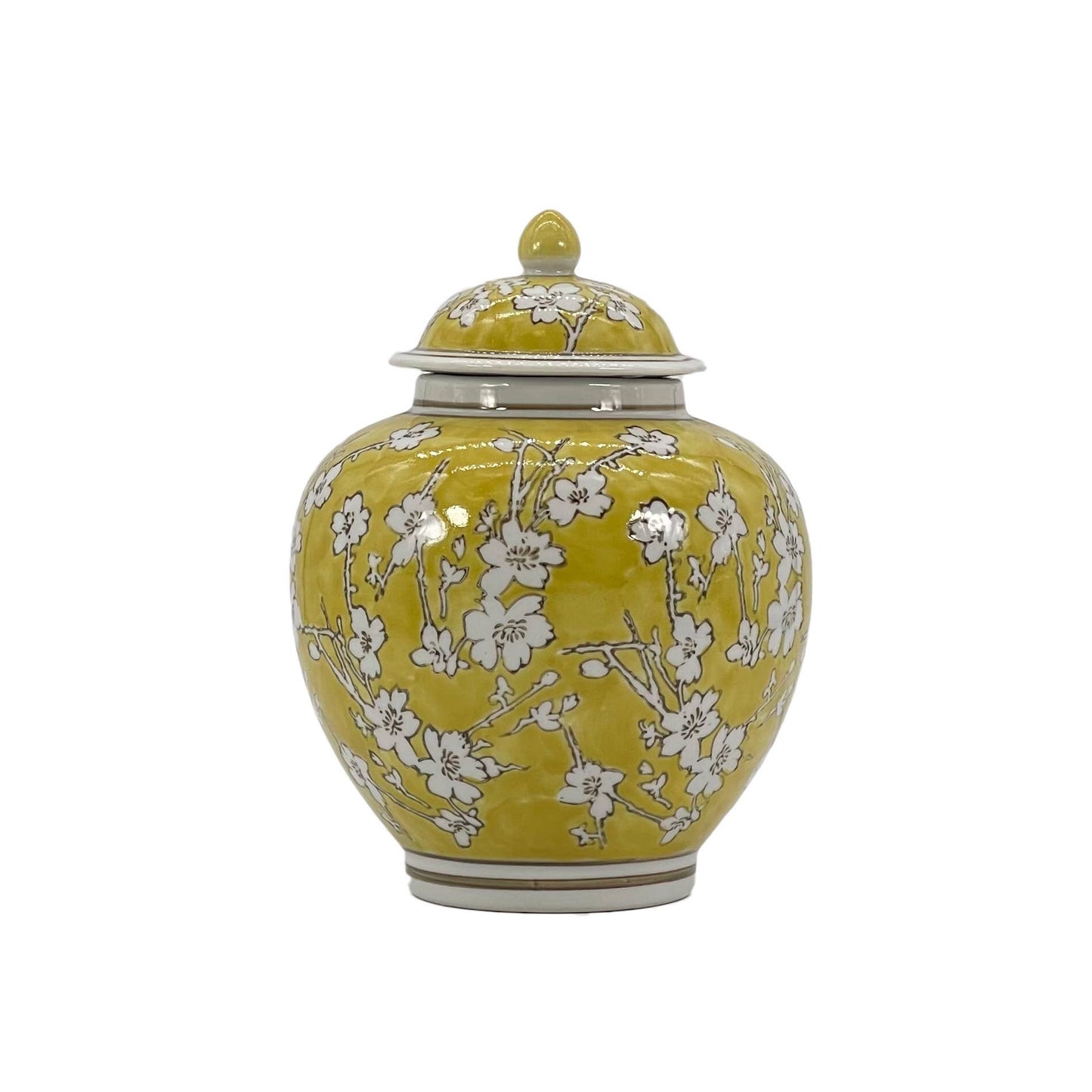 Classic  Floral Ceramic Ginger Jar 10": White & Light Blue