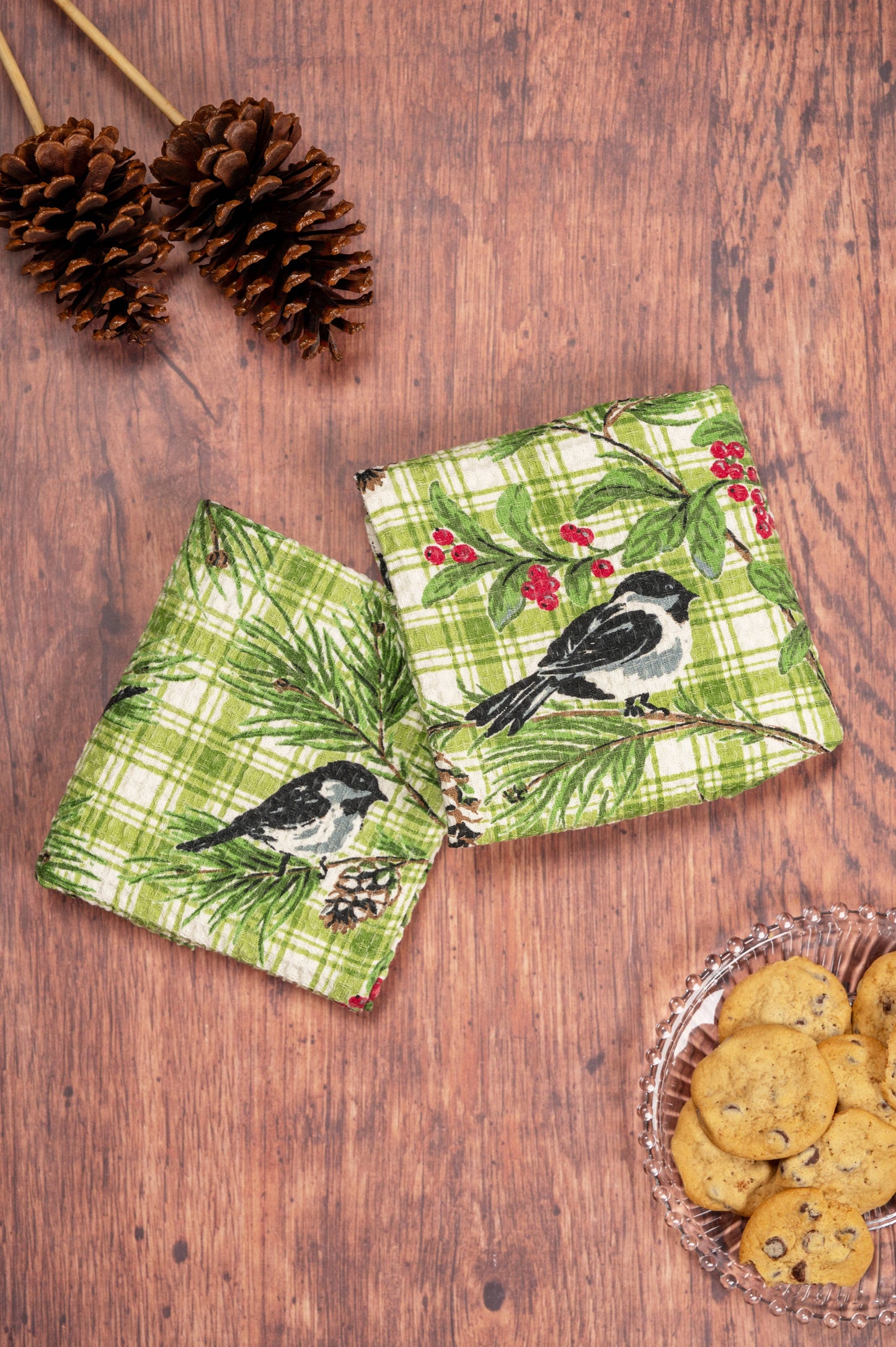 Chickadee Check Tea Towel  Green