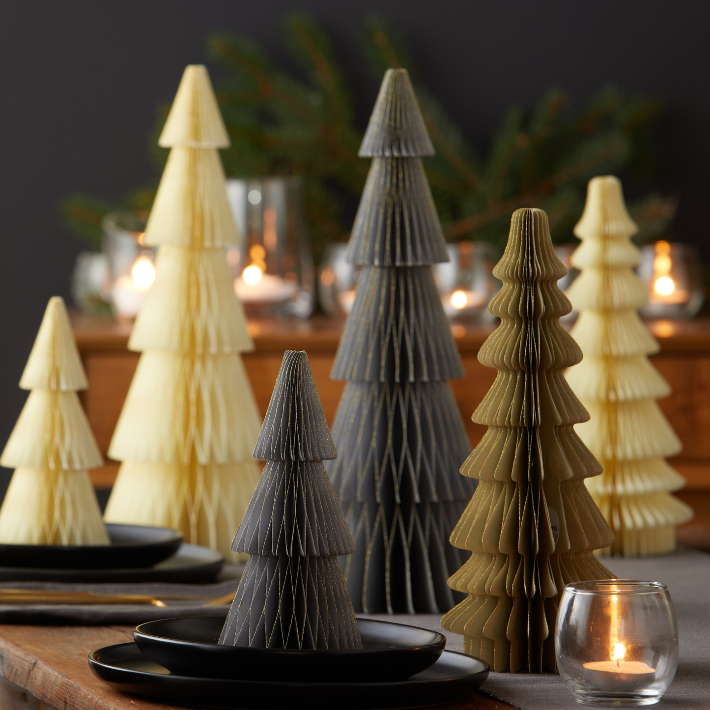 Honeycomb trees, vintage folding paper, Christmas
