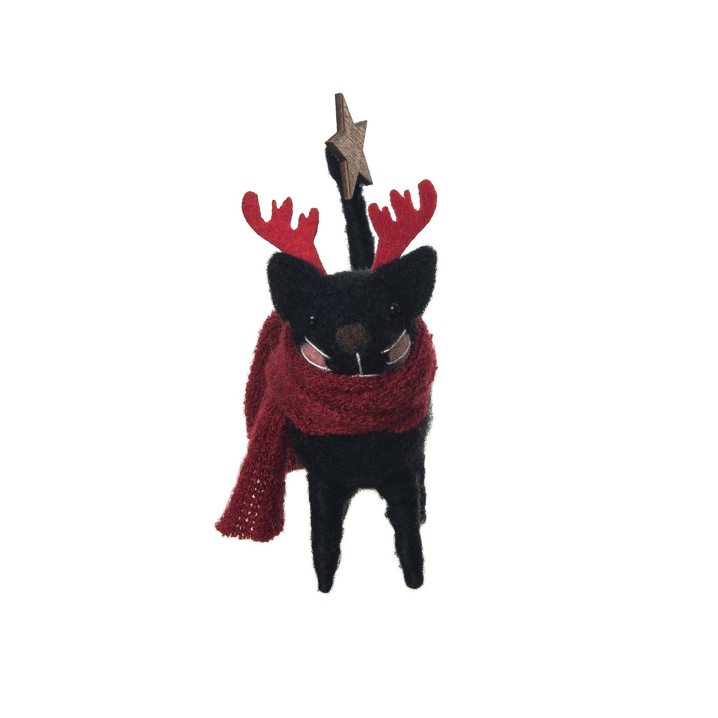 Christmas Black Cat Reindeer Wool Figurine
