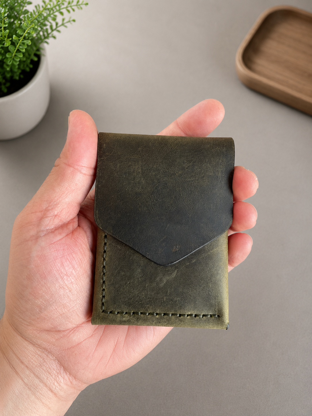Leather Cash Wallet, Hand Stitched Minimalist Wallet: Cognac