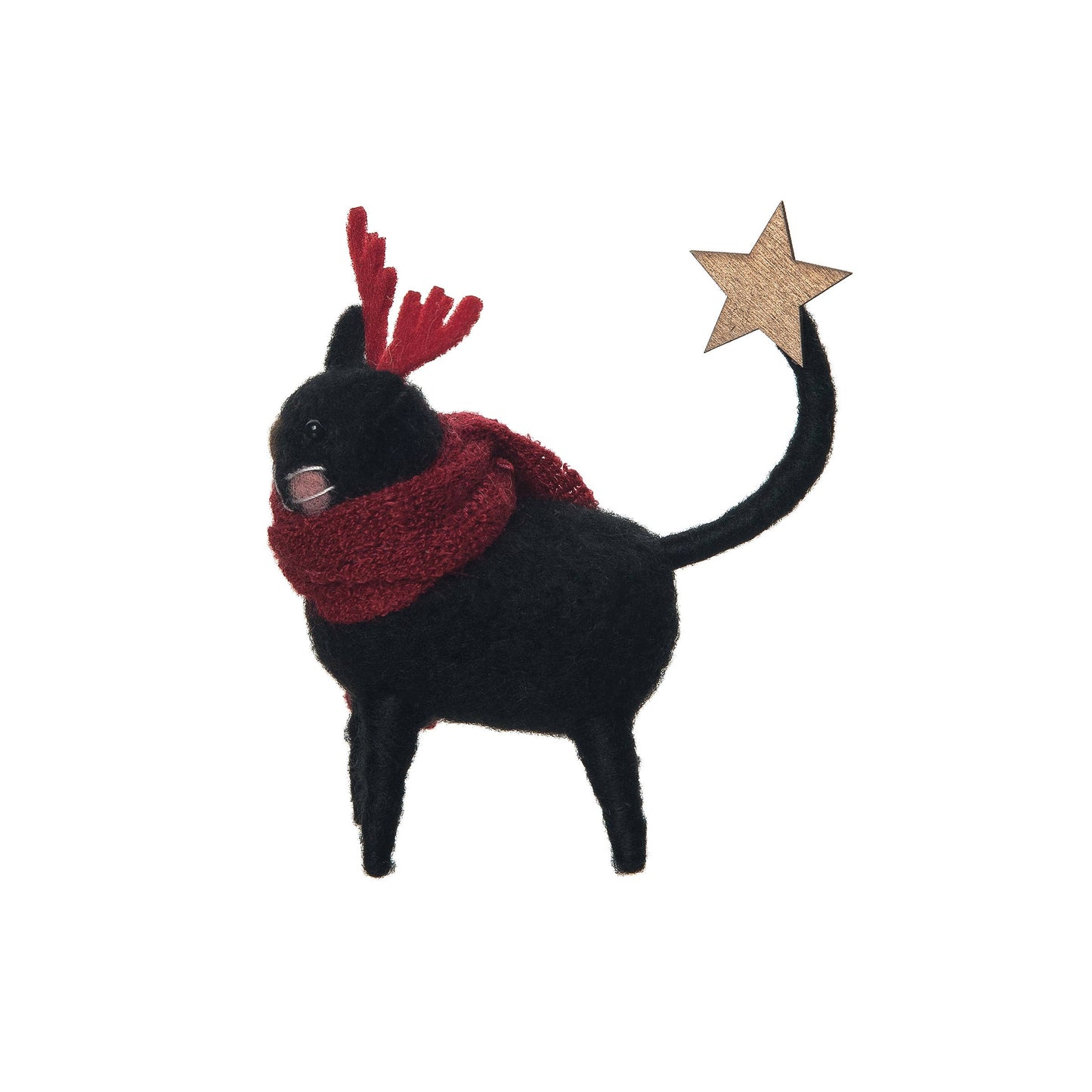 Christmas Black Cat Reindeer Wool Figurine