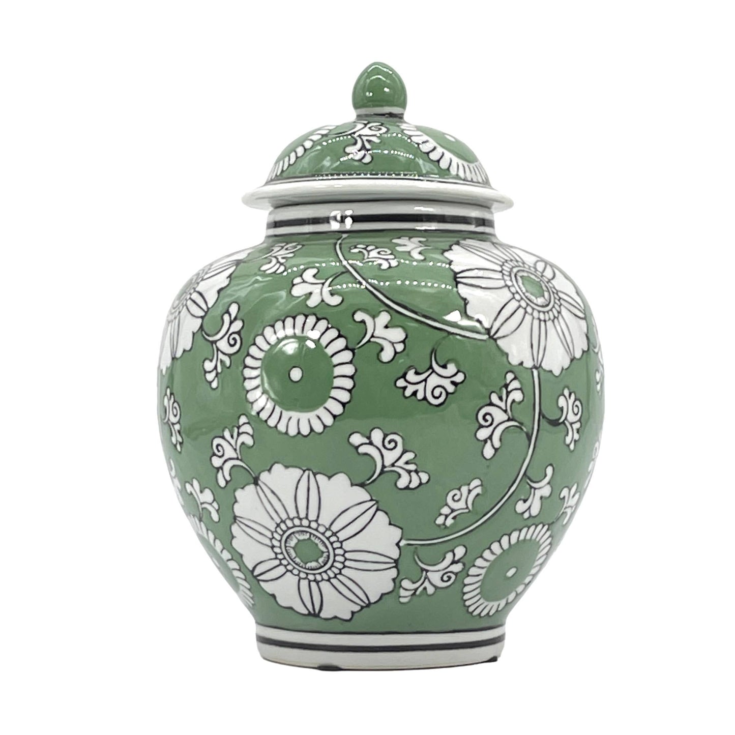 Classic  Floral Ceramic Ginger Jar 10": White & Light Blue