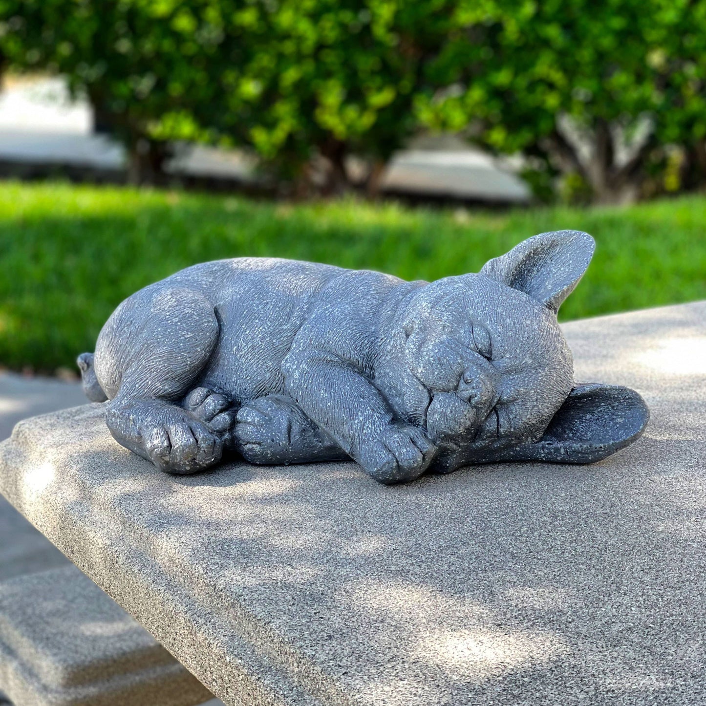 Grey Polyresin Sleeping French Bulldog Garden Statue 20.5" L