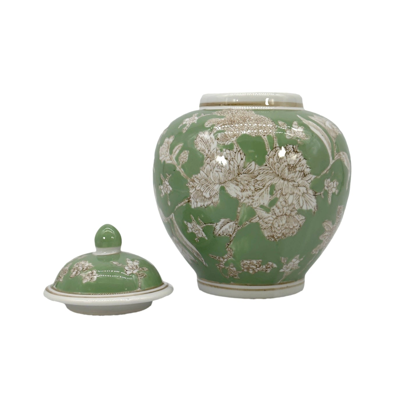 Classic  Floral Ceramic Ginger Jar 10": White & Light Blue