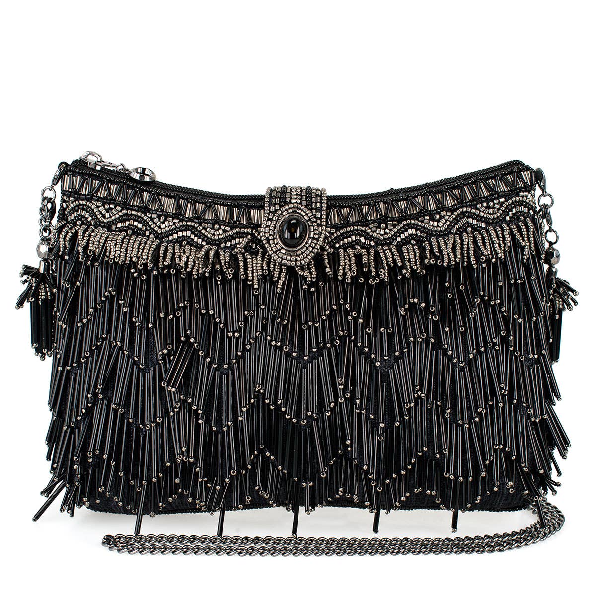 Shimmy, Black Fringe Beaded Crossbody Handbag