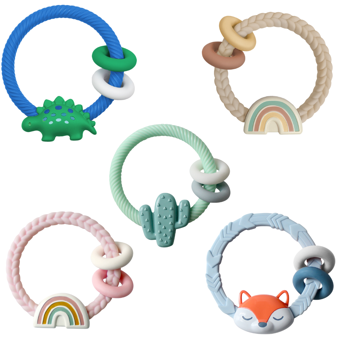 *NEW OPTION* Ritzy Rattle™ Silicone Teether Rattles: Highland Cow