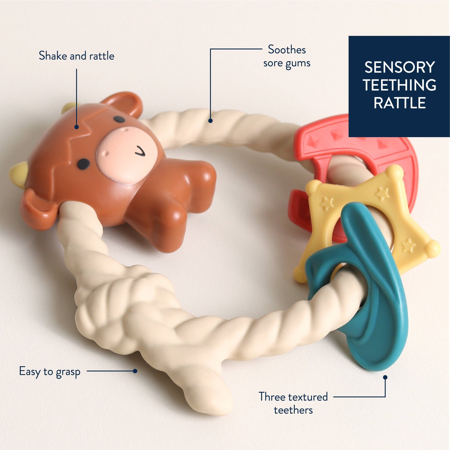 *NEW OPTION* Ritzy Rattle™ Silicone Teether Rattles: Highland Cow