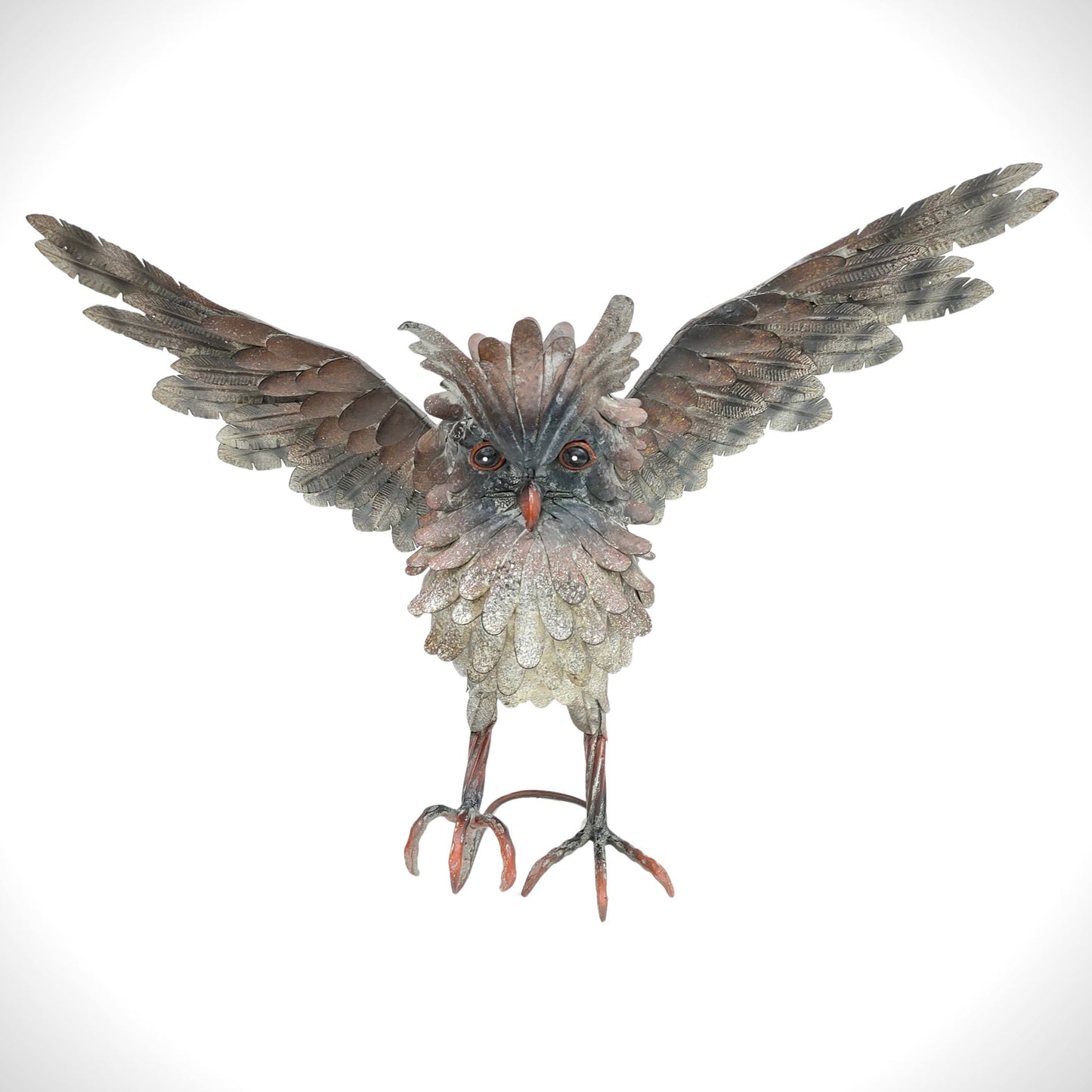 Soaring Metal Great Horned Owl Accent "Ash" - 19" Tall
