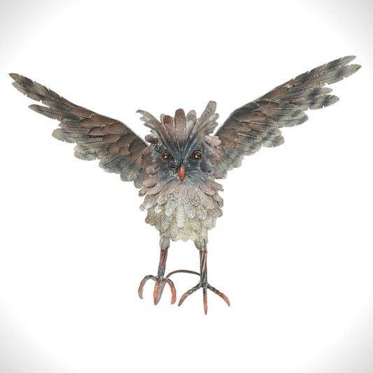Soaring Metal Great Horned Owl Accent "Ash" - 19" Tall