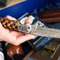 Damascus Steel Eagle Engraved Checkered Pocket Knife TK-041
