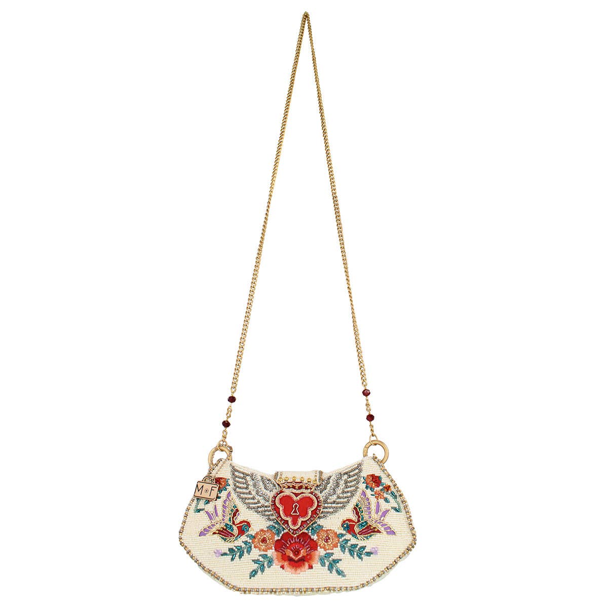 Keepsake Beaded Heart Wings and Lock Crossbody Handbag