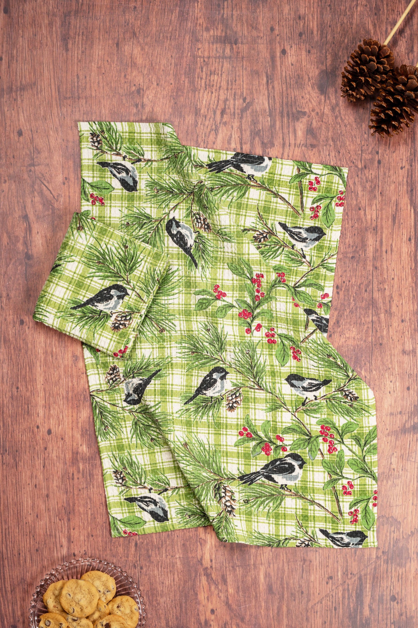 Chickadee Check Tea Towel  Green