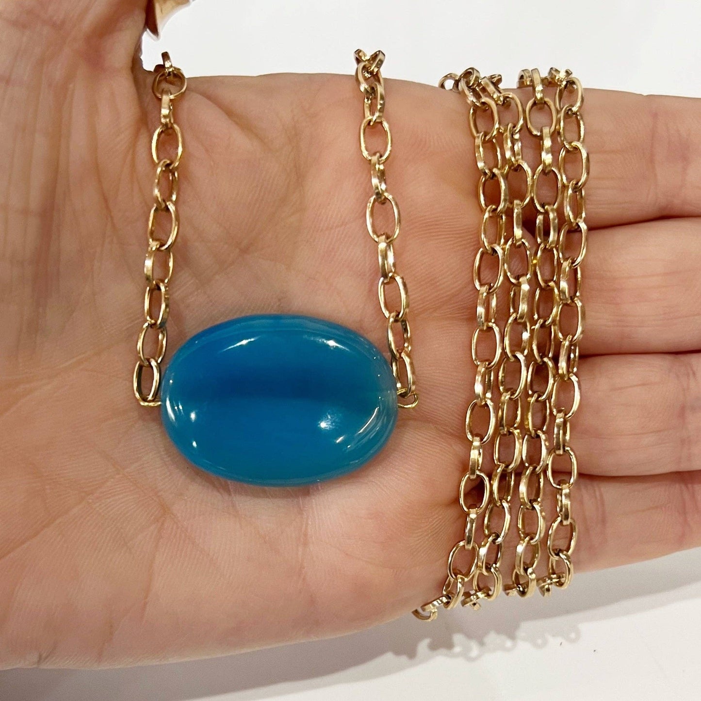 SINGLE CHAIN | BLUE AGATE | Layering Necklace: Silver