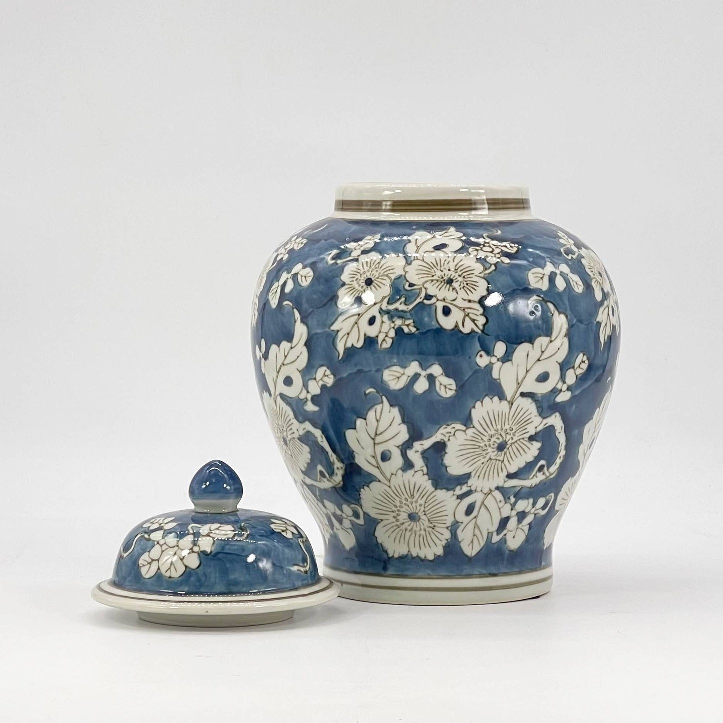 Blue & White Ceramic Chinoiserie Jar 12"
