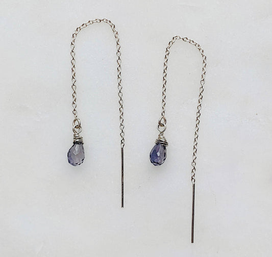 Whisper threaded earrings: iolite / Sterling silver