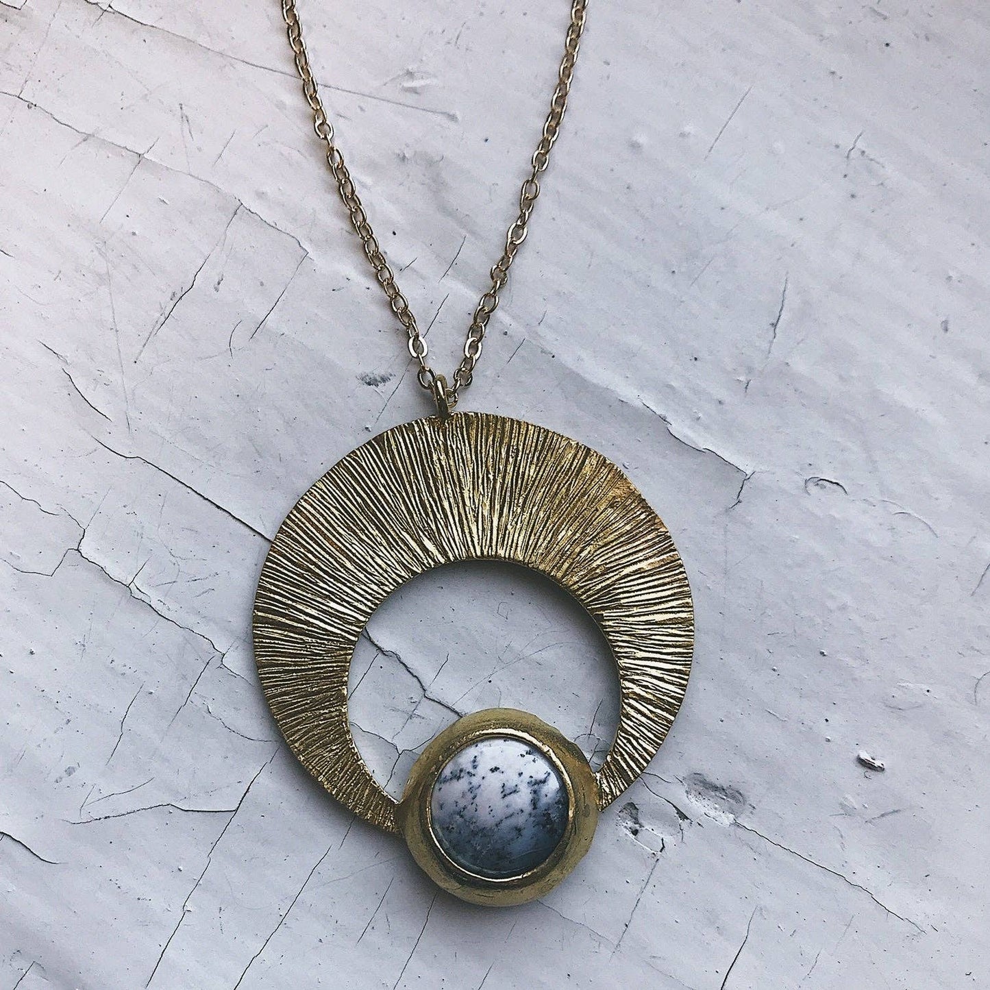 Crescent Moon Necklace with Dendritic Agate