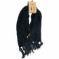 Solid Ribbed Chenille CC Scarf with Fringe: Navy