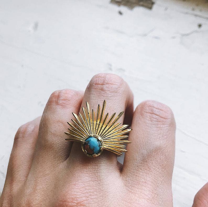 Sun Goddess Ring - Sunburst Ring with Turquoise