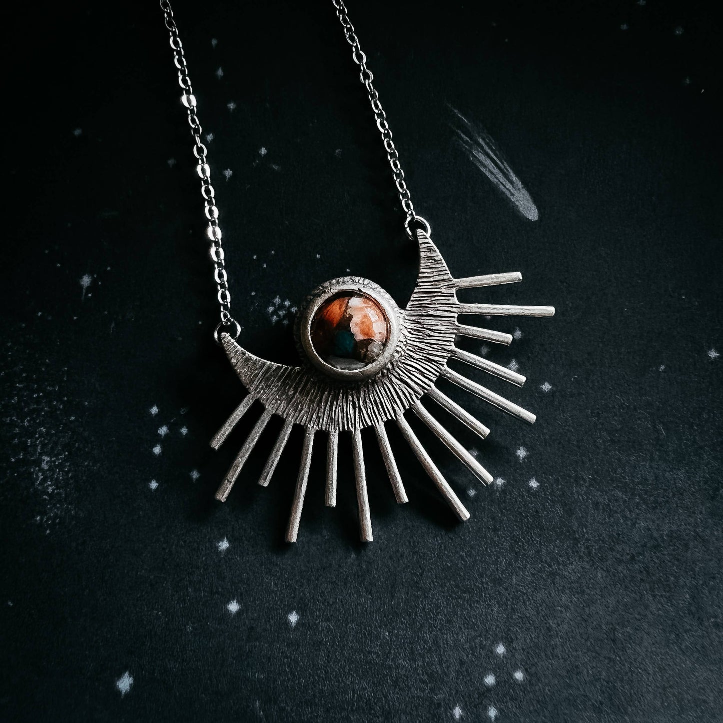 Sun Goddess Necklace - Sunburst with Copper Oyster Turquoise