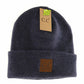 Unisex Soft Ribbed Leather Patch C.C. Beanie HTM9021: Heather Navy