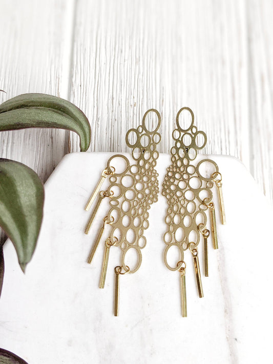 Circle Stud Earrings Long Brass Earrings Statement Post