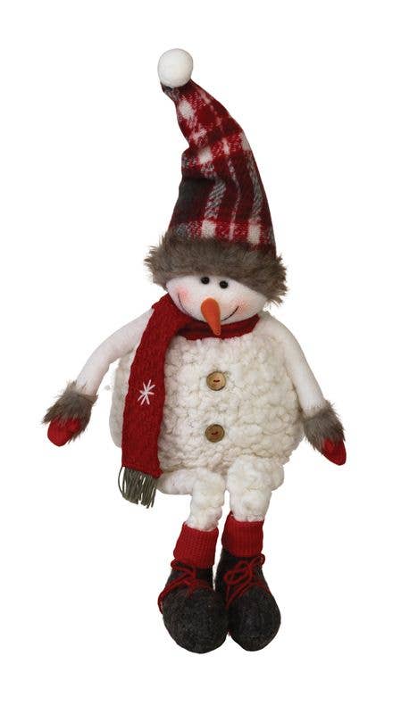 Dangle Leg Plush Snowman W/plaid Scarf & Hat