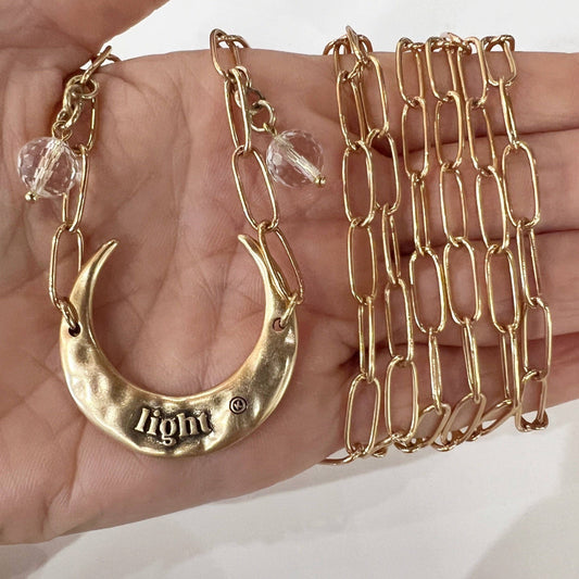 LIGHT | CRESCENT MOON | Long Chain: Gold Finish