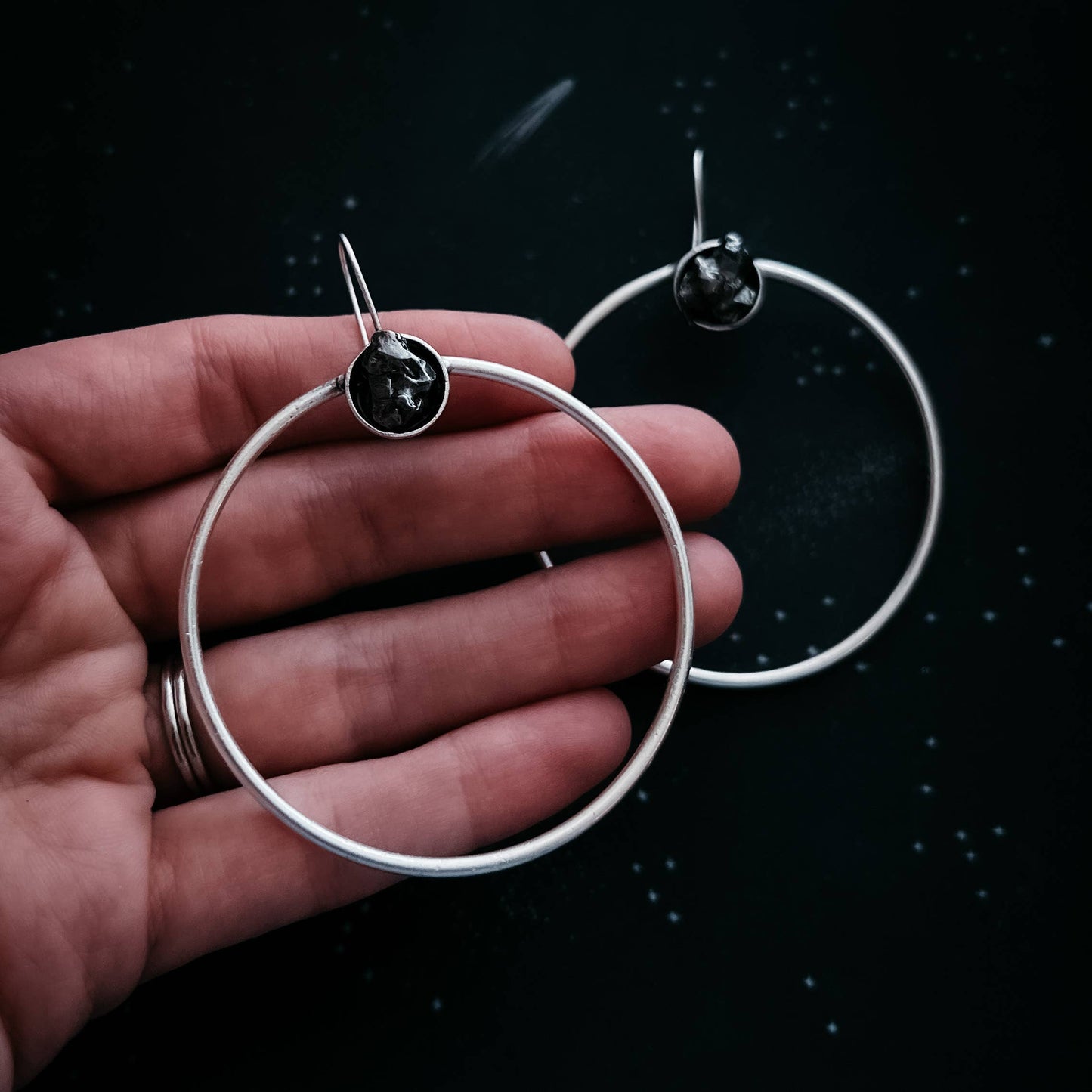 Large Authentic Meteorite Hoop Earrings