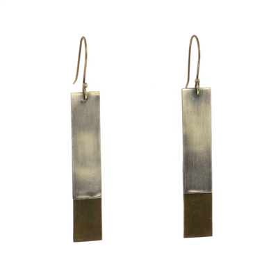 Halley Earrings - Rectangle, Brass & Silver - Brass
