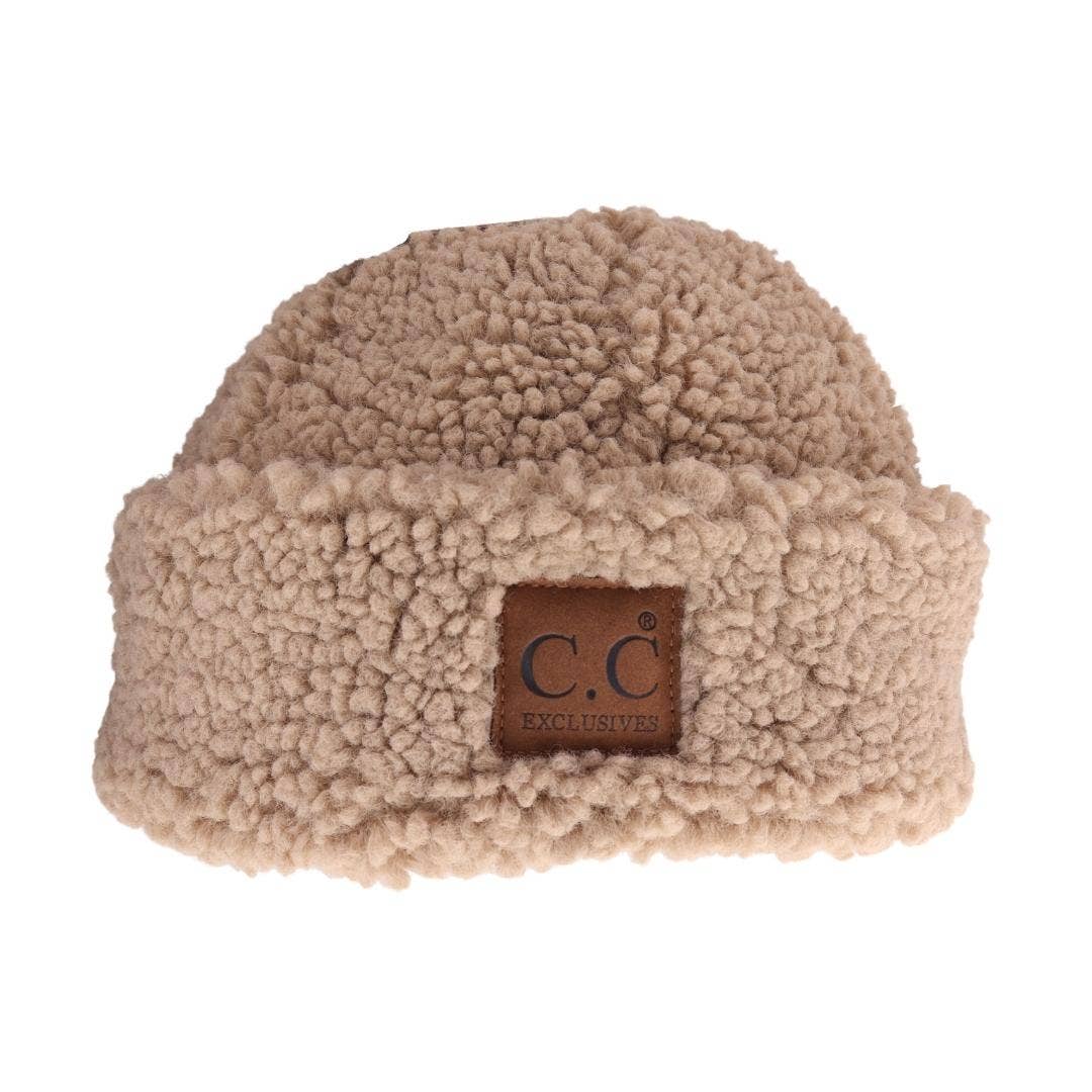 Fuzzy Lined Sherpa Cuffed C.C Beanie HAT008: Dk. Camel